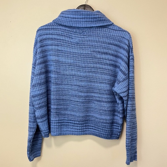 Aerie Oversized Wool Blend Cropped Stripe Sweater - Blue - Funnel Neck - Picture 8 of 13